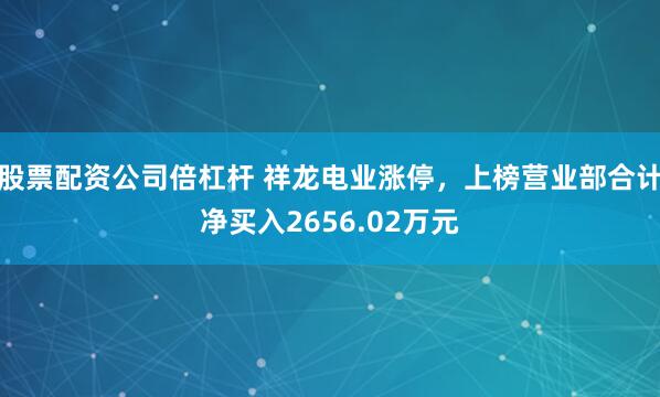 股票配资公司倍杠杆 祥龙电业涨停，上榜营业部合计净买入2656.02万元